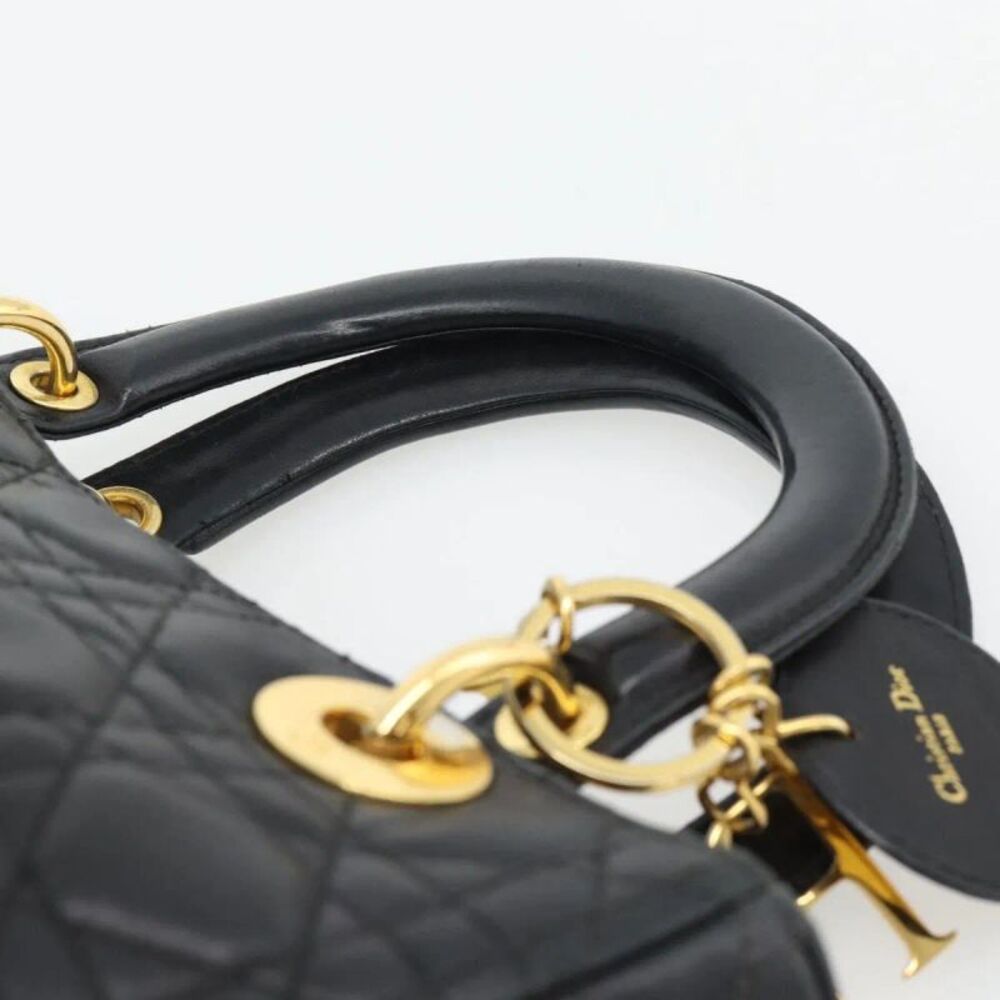 Christian Dior Vintage Lady Dior Cannage Quilt Lambskin Black Leather Handbag - Picture 15 of 16